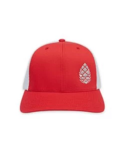 STIO Whitebark Pinecone Trucker -Stio Whitebark Pinecone Trucker Hat Red White Front New